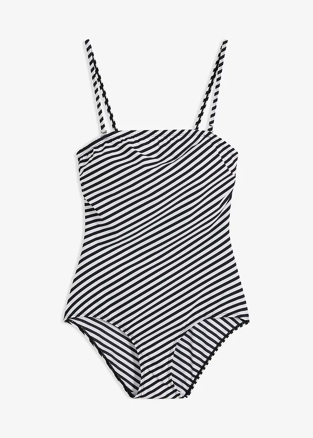 Maillot 1 pièce sculptant, maintien léger • noir-blanc graphique • Boutique bonprix