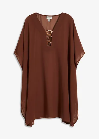 Strandtuniek van chiffon, Kleur: rookbruin