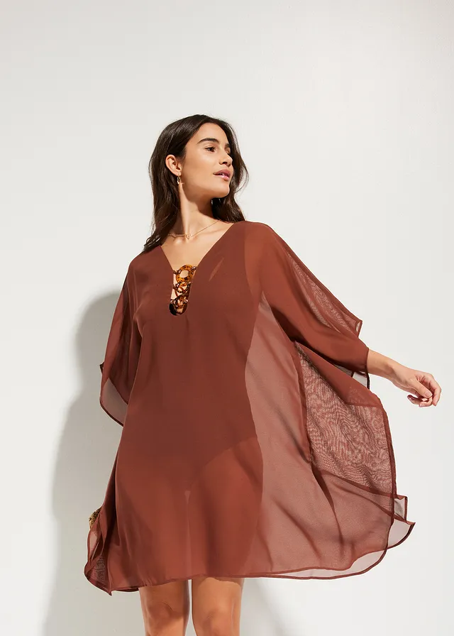 Strandtuniek van chiffon, Kleur: rookbruin