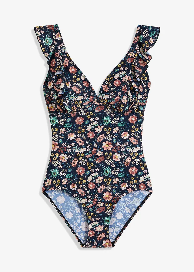 Corrigerend badpak, licht corrigierend, Kleur: donkerblauw gebloemd