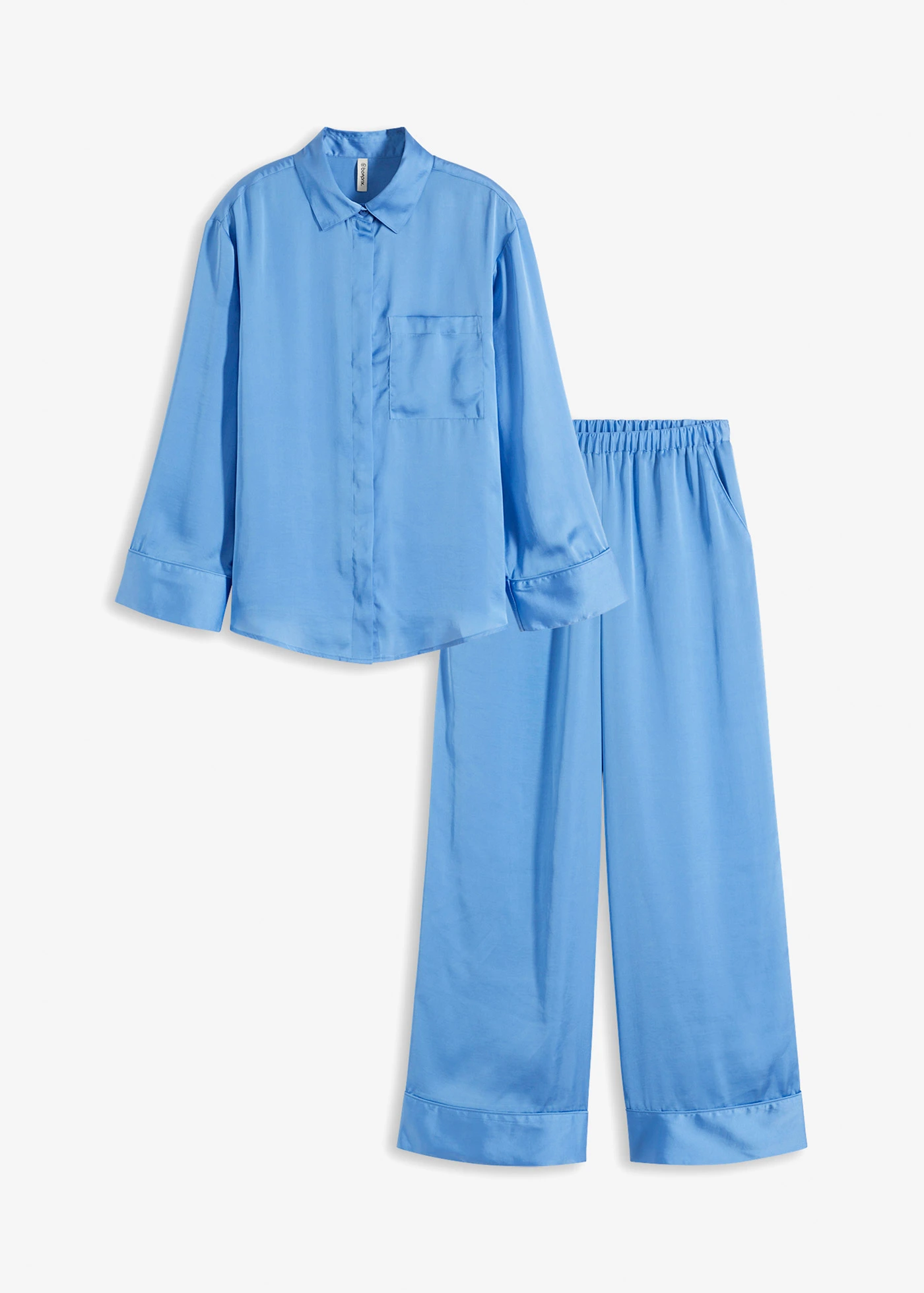 Oversized pyjama van satijn • middenblauw • bonprix online shop