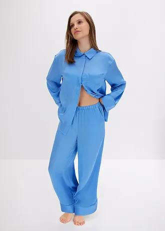 Oversized pyjama van satijn • middenblauw • bonprix online shop
