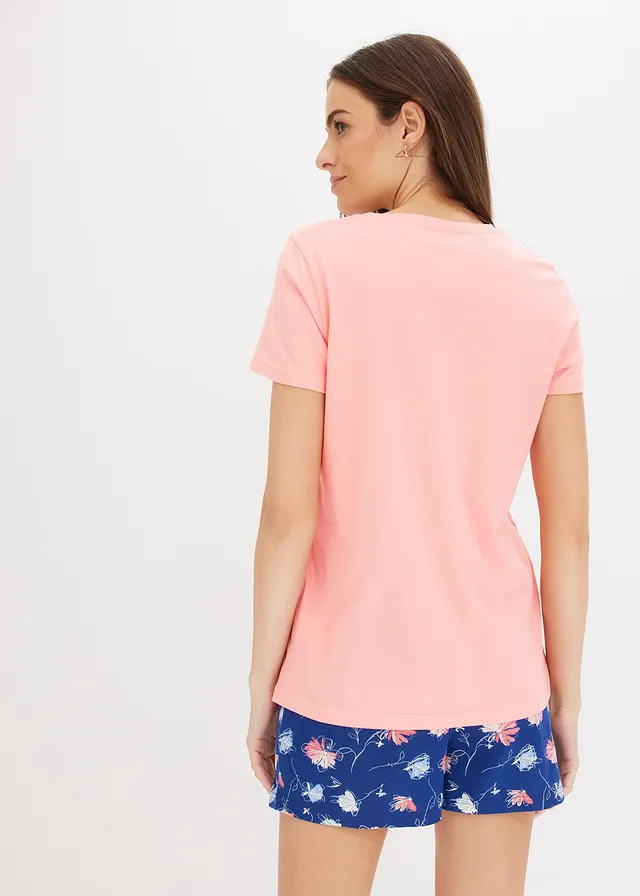 Pyjashort avec short plus long, Couleur: rose pâle-bleu marine floral