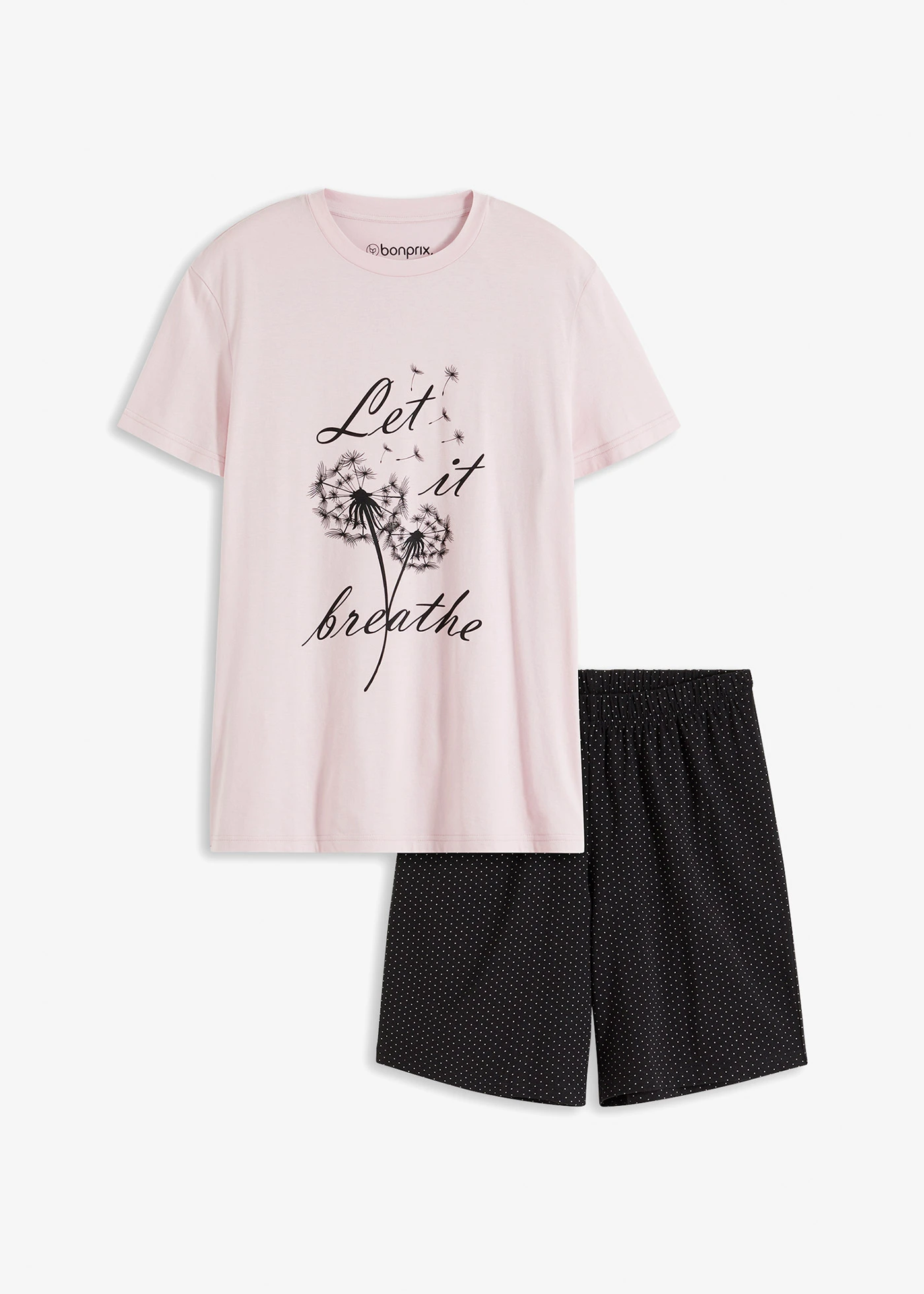 Pyjashort avec cycliste • mauve poudré-noir à pois • Boutique bonprix