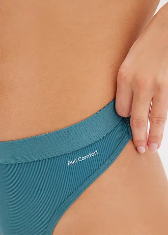 Kalhotky String, Feel Comfort, bezešvé, žebrované (3 ks v balení) • matně petrolejová + černá • bonprix obchod