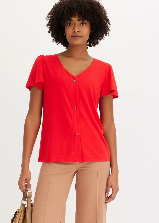 Shirt met knoopsluiting, Kleur: aardbeirood