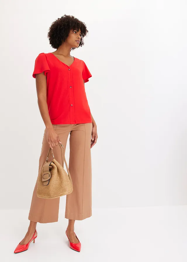 Shirt met knoopsluiting, Kleur: aardbeirood
