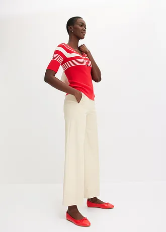 Fijn gebreide trui met sierknopen • aardbeirood-natuurbeige gestreept • bonprix online shop