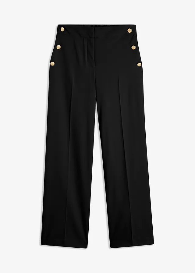 Pantalon large à pinces et boutons décoratifs • noir • Boutique bonprix