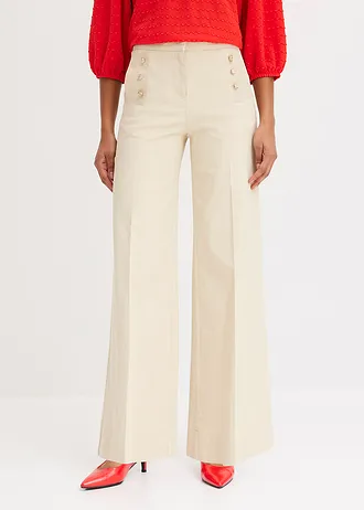 Twill broek met docoratieve knopen • lichtsand • bonprix online shop