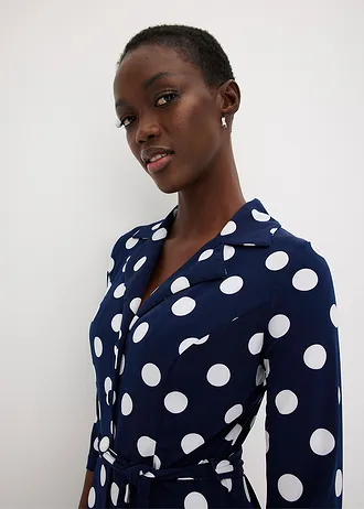 Košeľové šaty s opaskom (2-dielna sada) • bodkované tmavomodrá    / biela • obchod bonprix