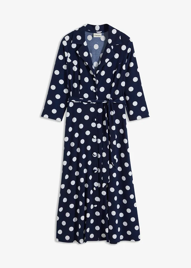 Rochie tip cămașă cu cordon (set/2 piese) • bleumarin/alb punctat • magazin bonprix