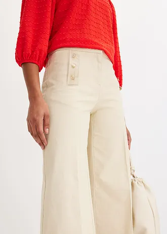 Twill broek met docoratieve knopen • lichtsand • bonprix online shop