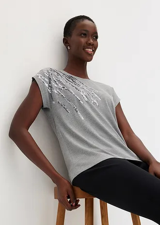 T-shirt à sequins • gris chiné • Boutique bonprix