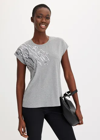 Shirt met pailletten • grijs gemêleerd • bonprix online shop