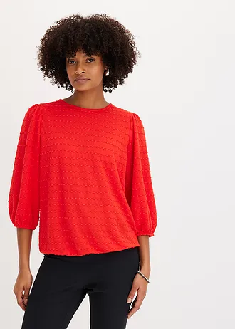 Shirt tuniek met structuur, Kleur: aardbeirood