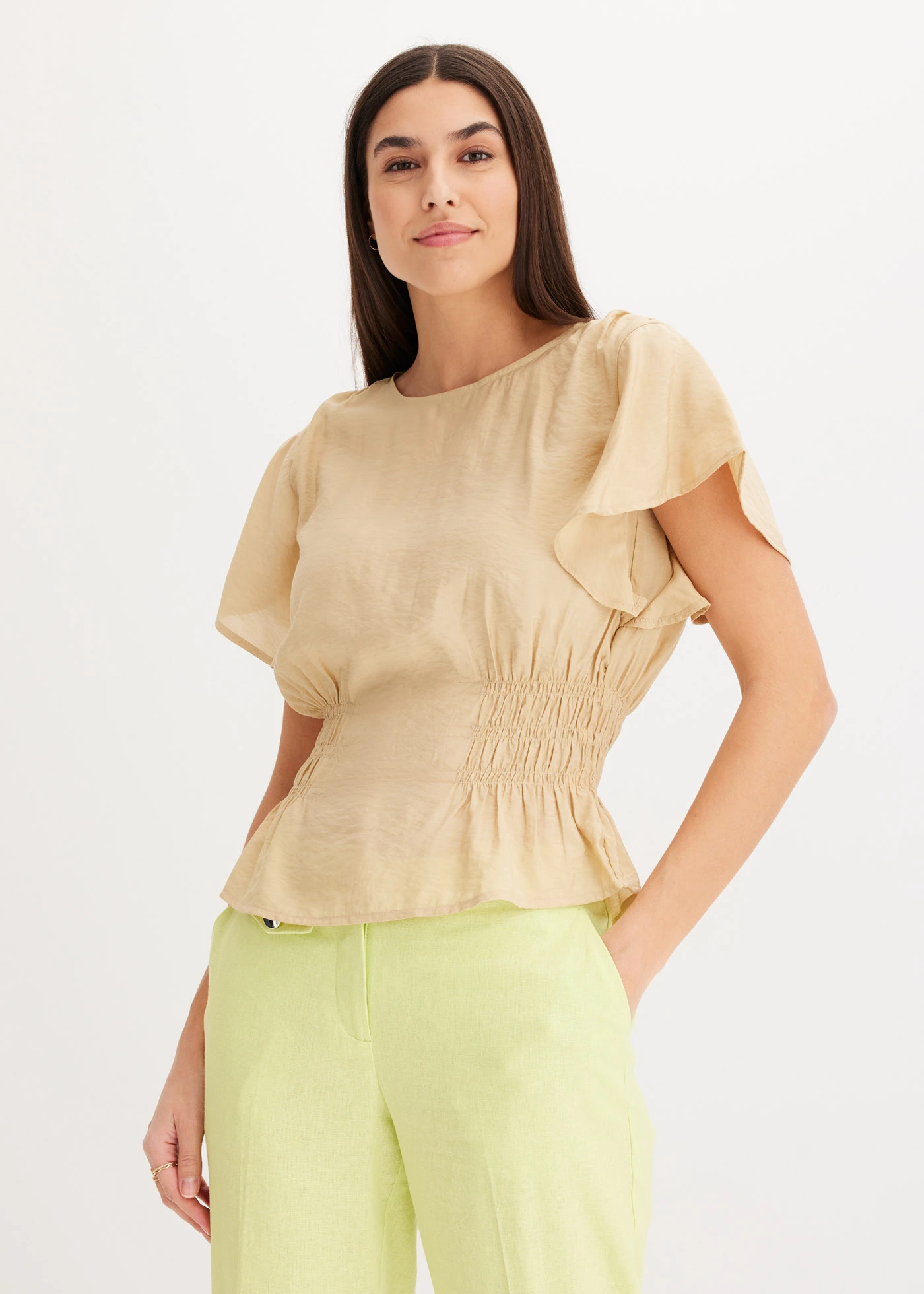 Blousetop van een zachte viscose-mix • groenbeige • bonprix online shop