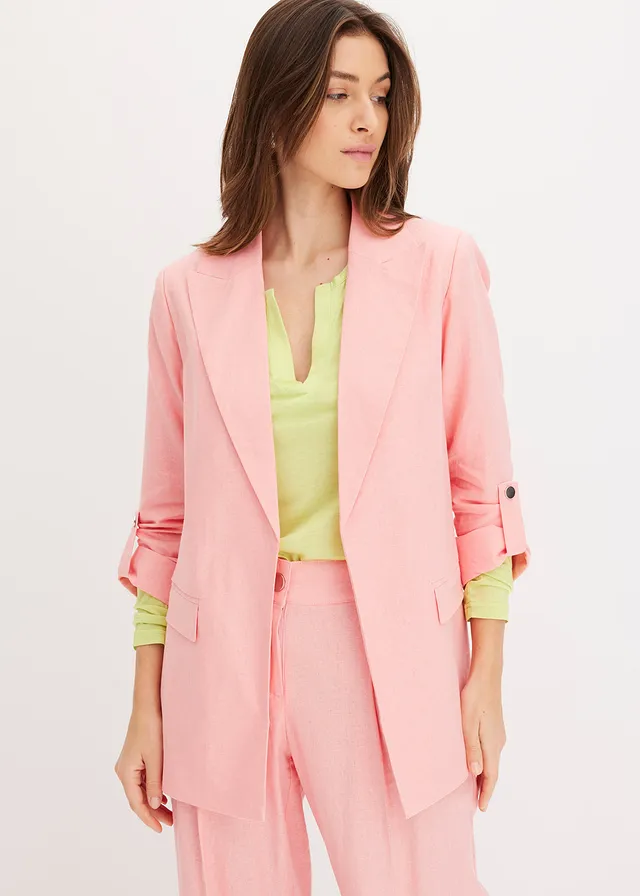 Blazer en lin mélangé, Couleur: rose pâle