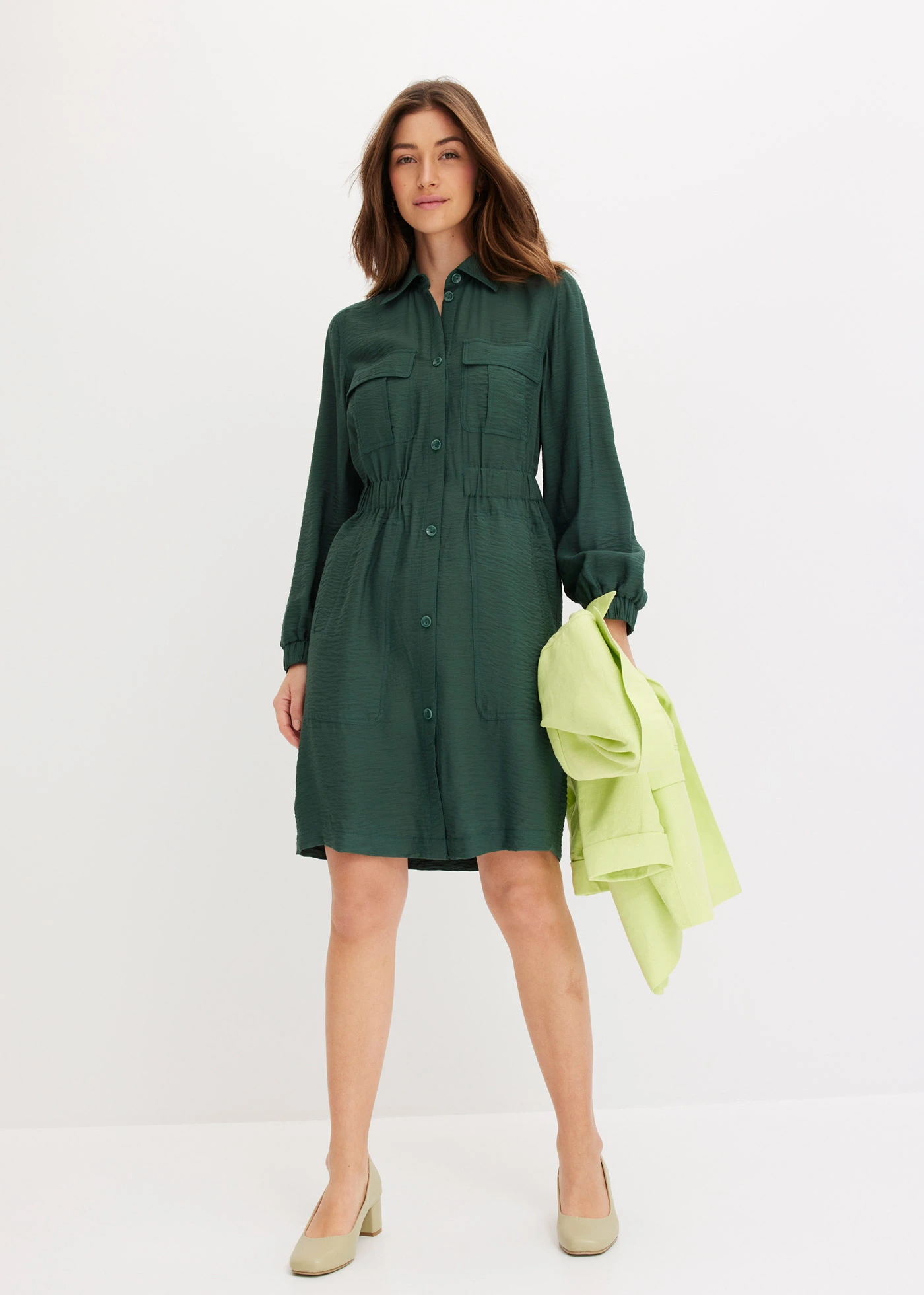 Sukienka szmizjerka z miękkiej mieszanki wiskozy • cienisty zielony • bonprix obchod