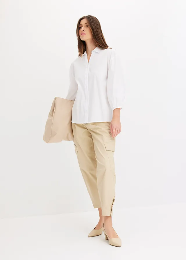 High-low blouse met ballonmouwen wit