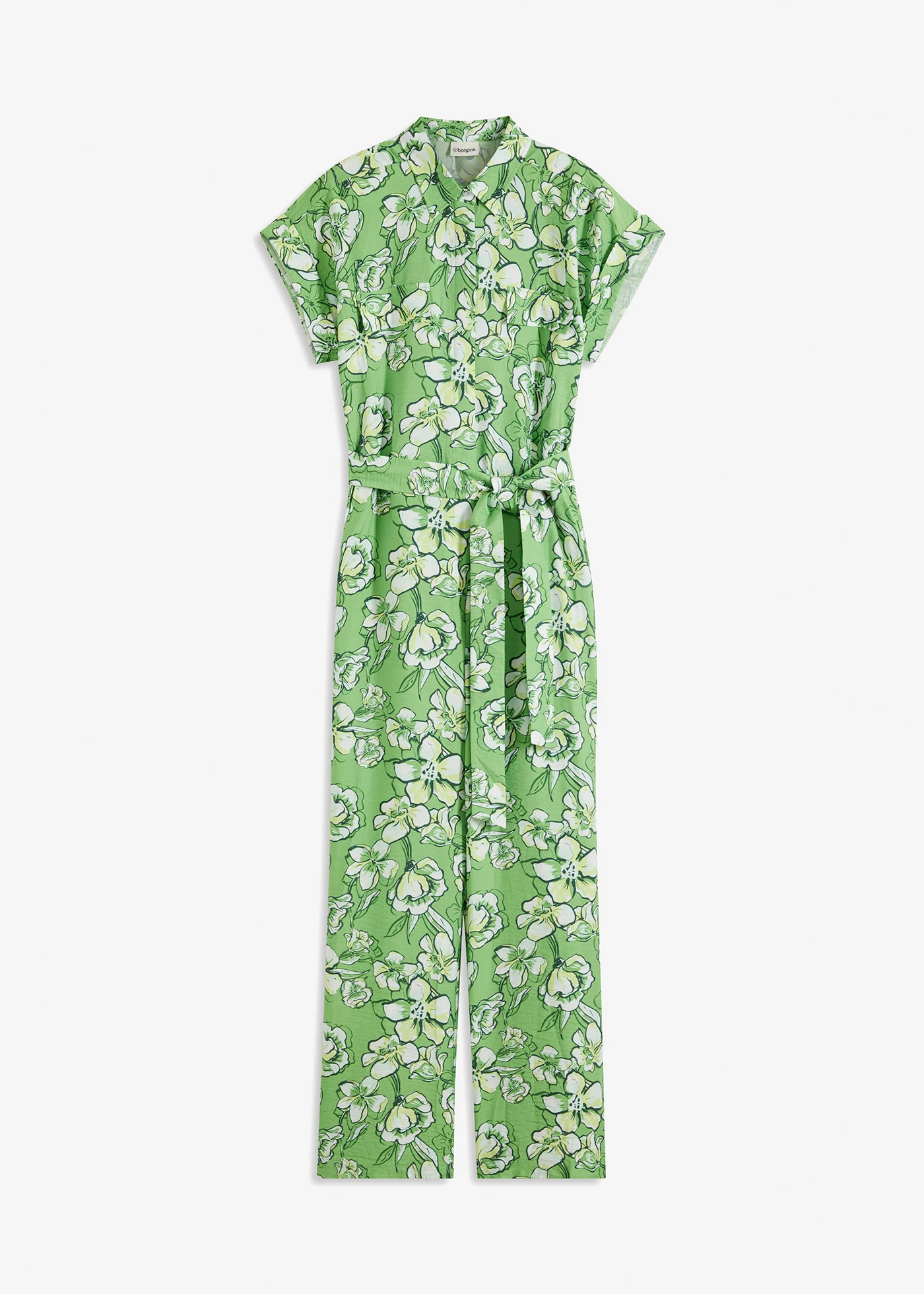 Jumpsuit van vloeiende viscosemix • klavergroen gedessineerd • bonprix online shop