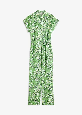 Jumpsuit van vloeiende viscosemix • klavergroen gedessineerd • bonprix online shop