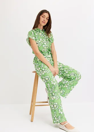 Jumpsuit van vloeiende viscosemix • klavergroen gedessineerd • bonprix online shop