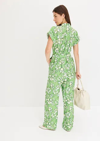 Jumpsuit van vloeiende viscosemix • klavergroen gedessineerd • bonprix online shop