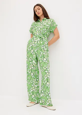 Jumpsuit van vloeiende viscosemix • klavergroen gedessineerd • bonprix online shop