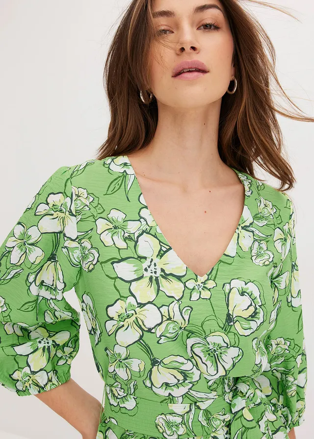 Robe courte en douce viscose mélangée • vert trèfle floral • product-page.page-title-suffix