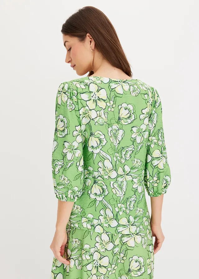 Blouse van een fijne viscosemix, Kleur: klavergroen gebloemd