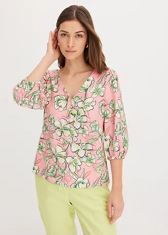 Blouse van een fijne viscosemix, Kleur: soft roze gebloemd