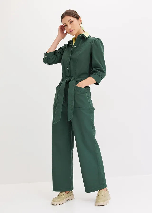 Jumpsuit met pofmouwen, Kleur: schaduwgroen