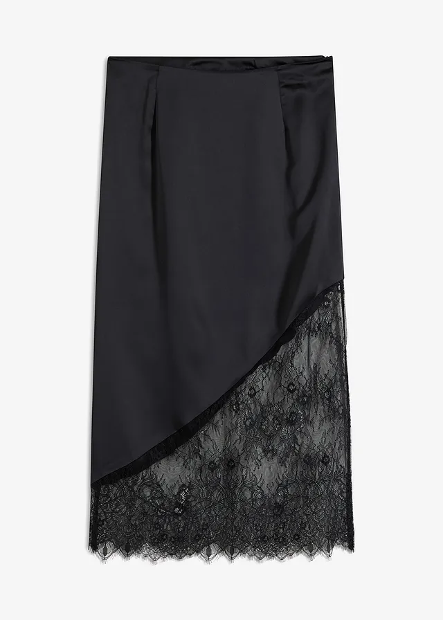 Midi rok van vloeiend satijn • zwart • bonprix online shop