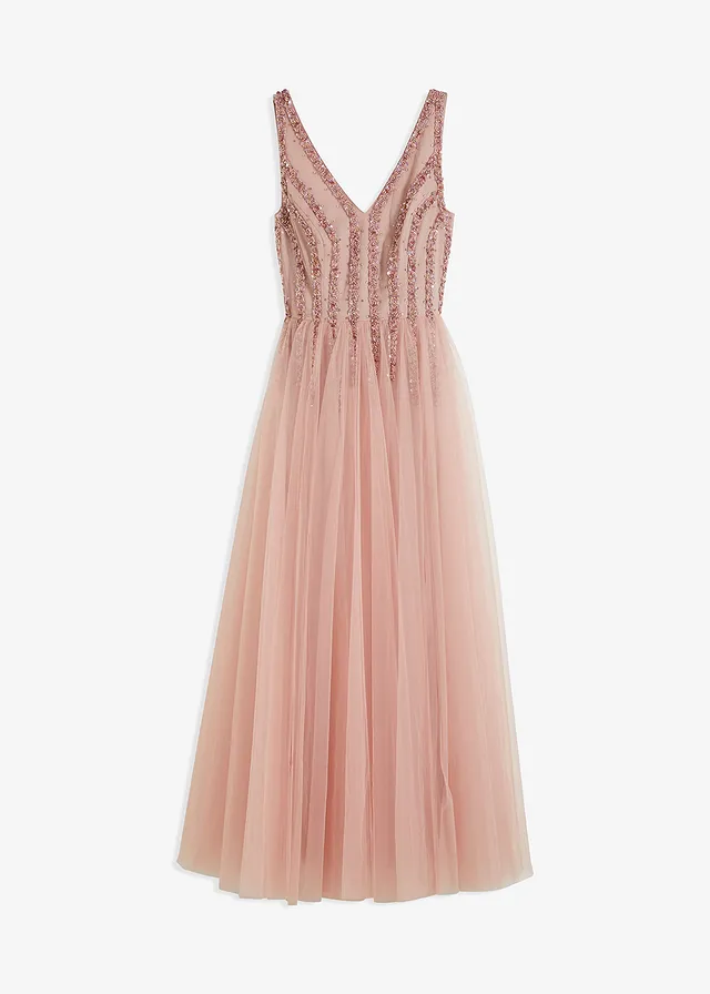 Robe longue en tulle fin avec sequins brodés