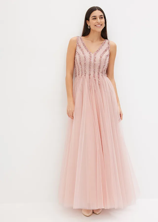 Robe longue en tulle fin avec sequins brodés • rose • product-page.page-title-suffix