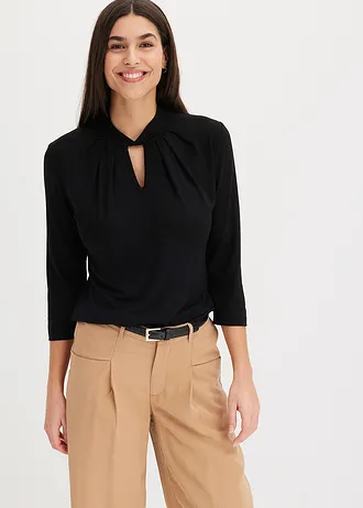Shirt met 3/4 mouwen en twist • zwart • bonprix online shop
