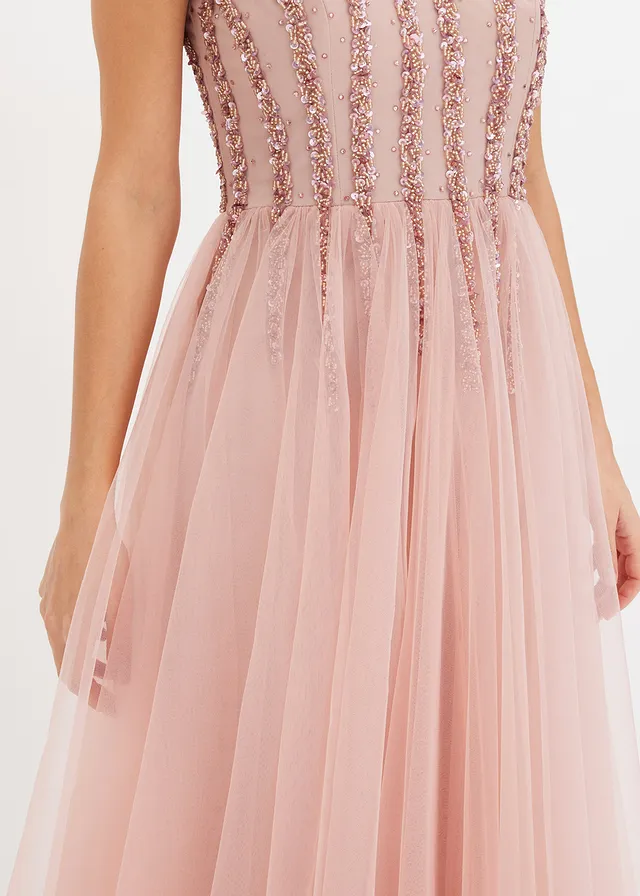 Maxi jurk van fijne tule met paillettenborduursel • roze • product-page.page-title-suffix