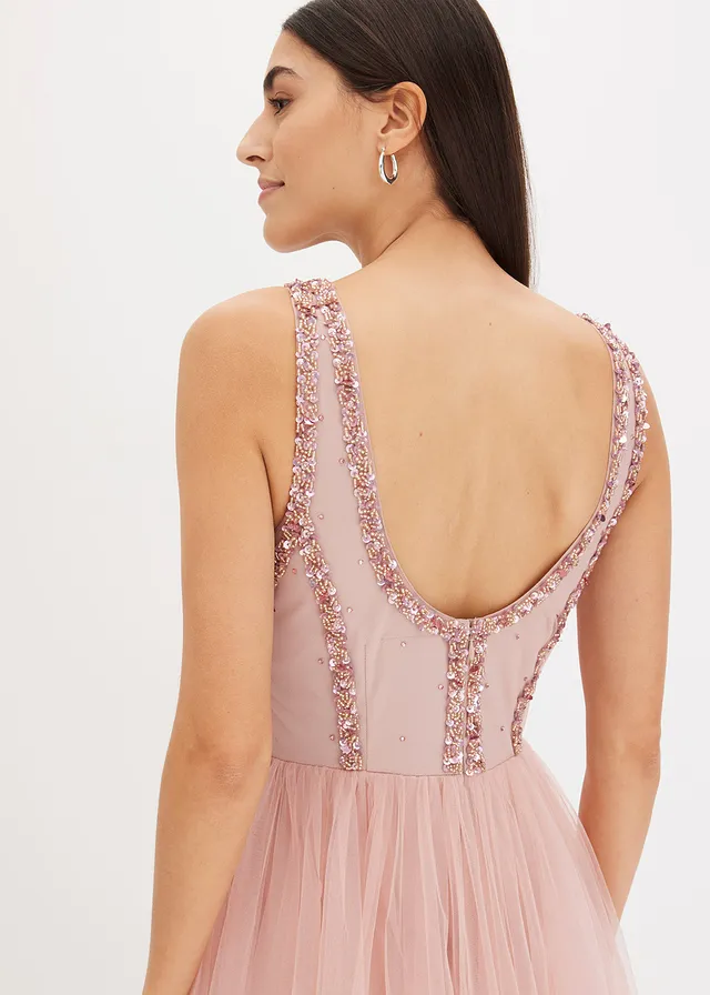 Maxi jurk van fijne tule met paillettenborduursel • roze • product-page.page-title-suffix