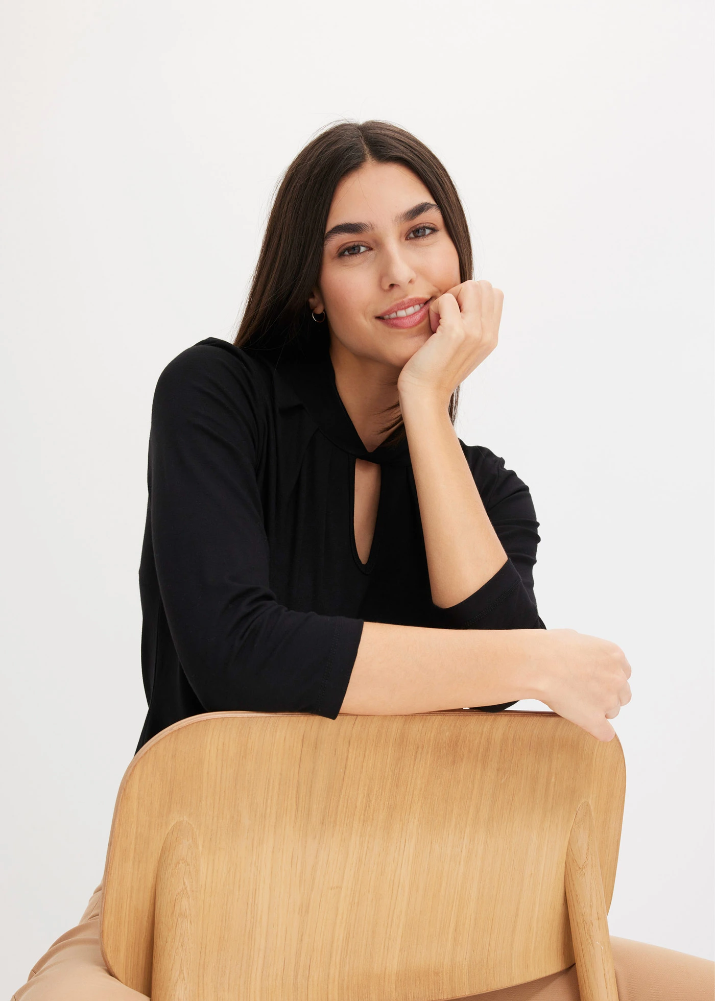 Shirt met 3/4 mouwen en twist • zwart • bonprix online shop