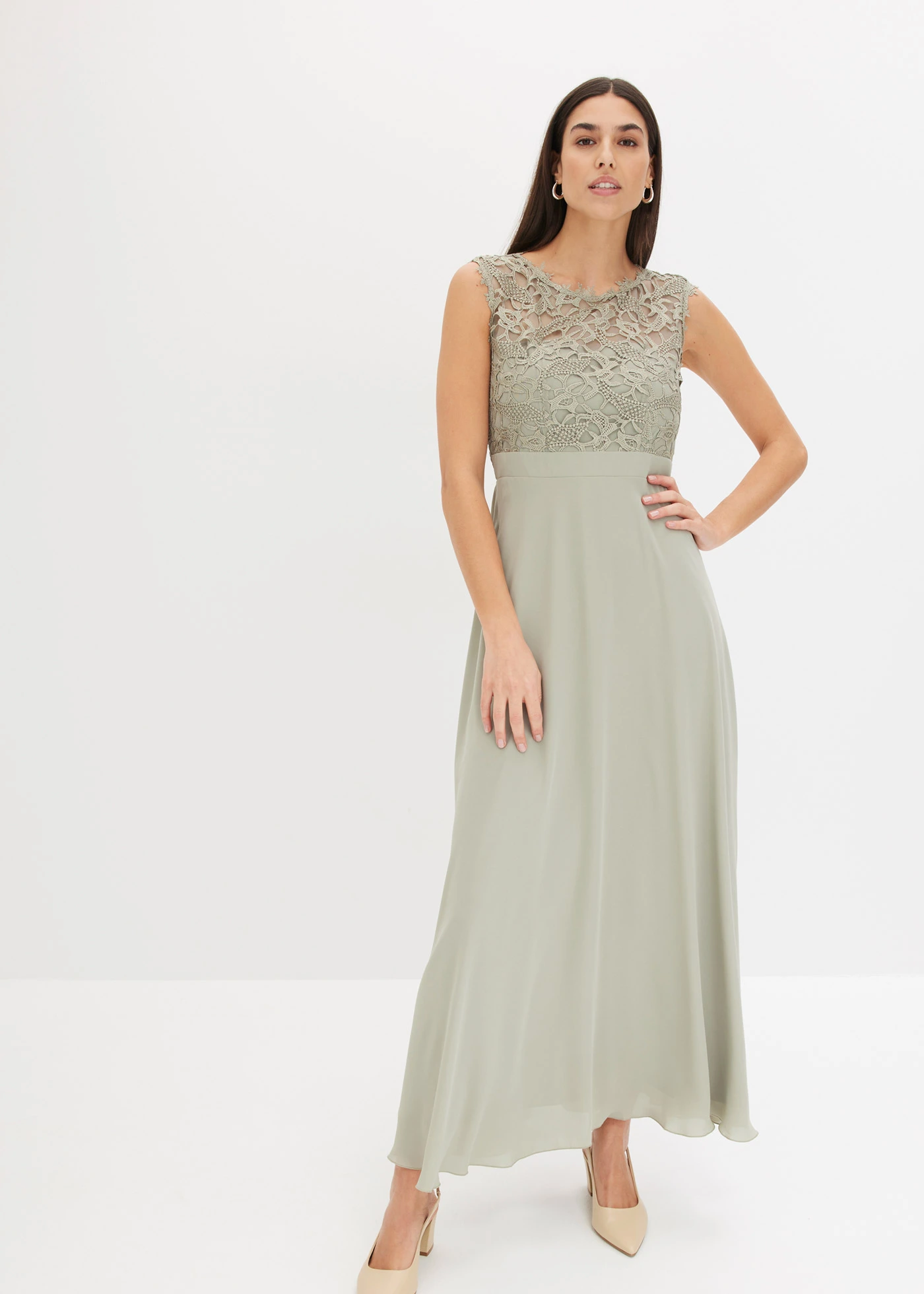 Maxi jurk met kant • zeegras • bonprix online shop