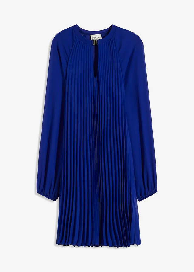 Mini jurk van fijn chiffon met plissé, Kleur: blauw