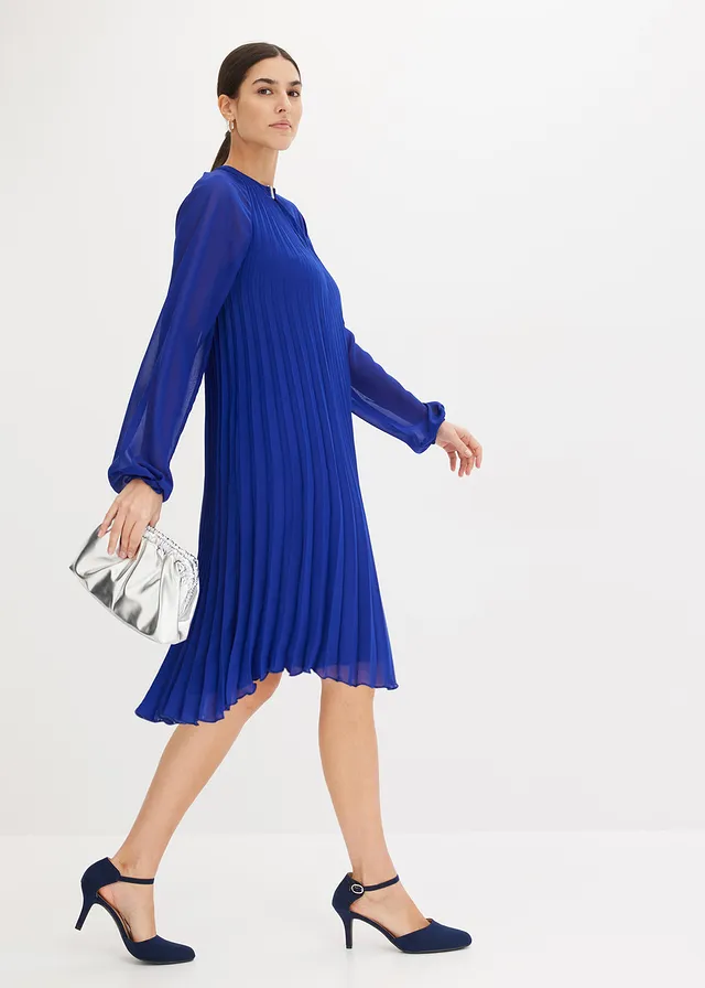 Robe courte plissée en mousseline, Couleur: bleu