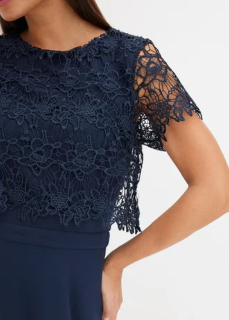 Robe midi avec empiècement dentelle • bleu foncé • Boutique bonprix