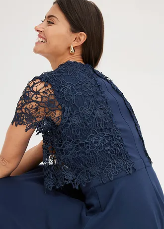 Robe midi avec empiècement dentelle • bleu foncé • Boutique bonprix