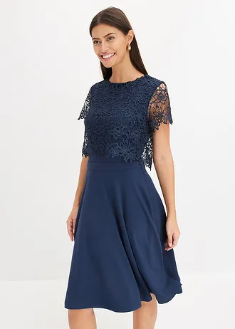 Robe midi avec empiècement dentelle • bleu foncé • Boutique bonprix