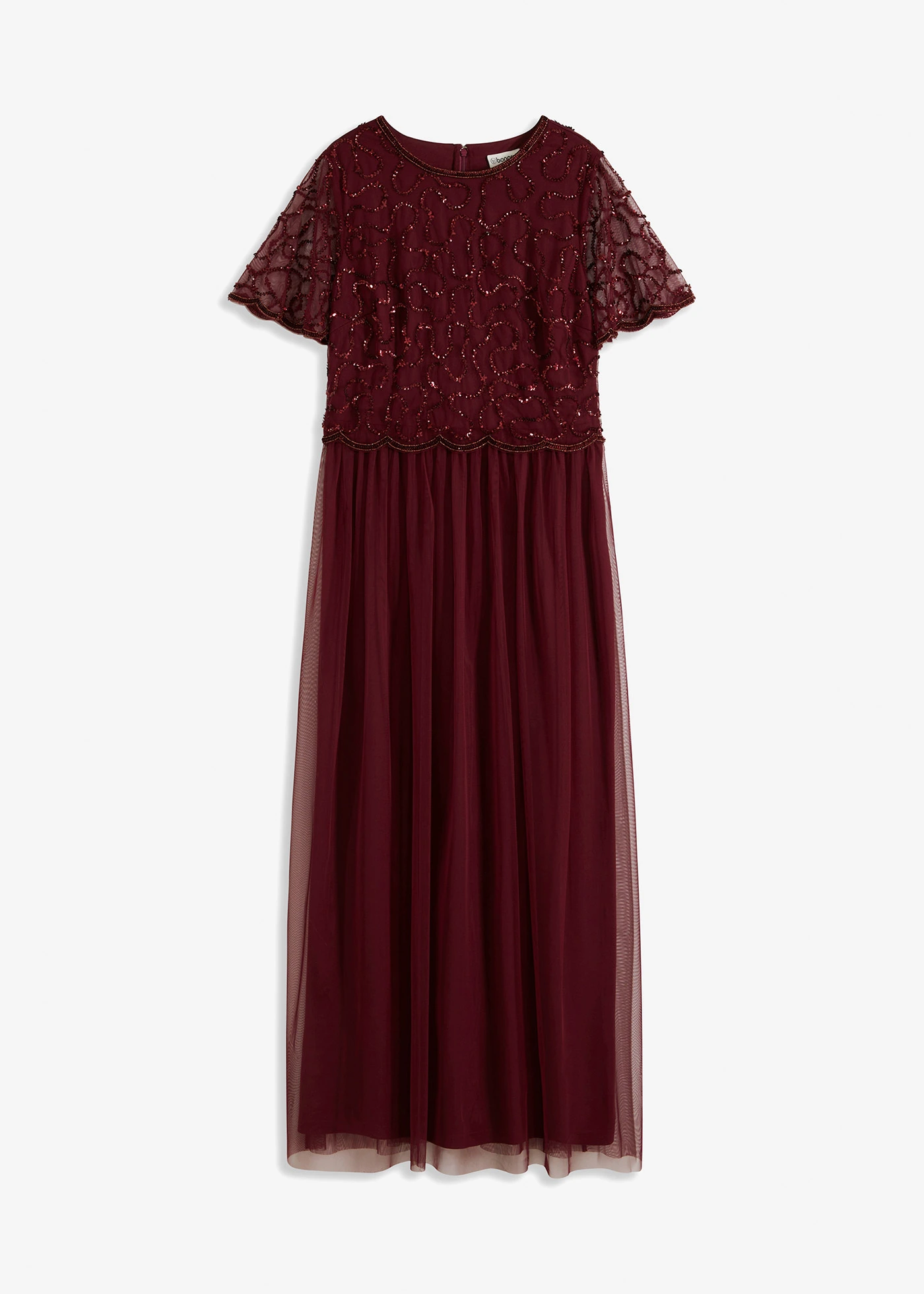 Robe longue raffinée en tulle avec sequins brodés • rouge foncé • Boutique bonprix