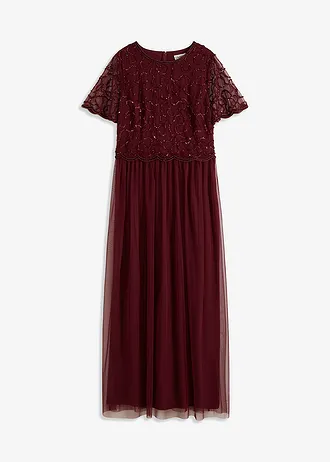 Robe longue raffinée en tulle avec sequins brodés • rouge foncé • Boutique bonprix