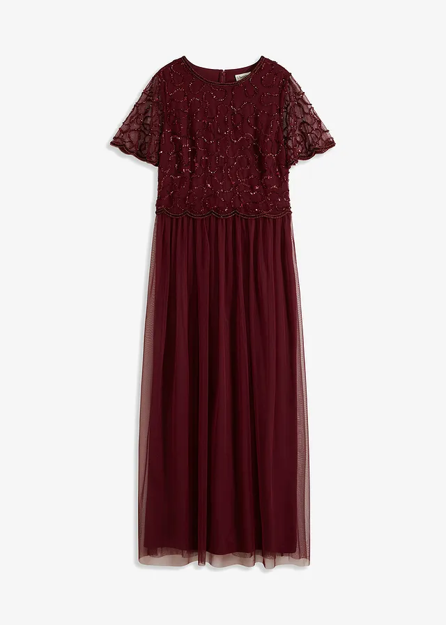 Robe longue en tulle fin avec sequins brodés