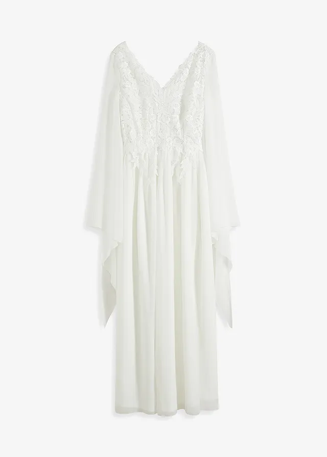 Trouwjurk van chiffon met kant • wolwit • bonprix online shop